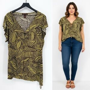 Lena Jeans Y2K Abstract Leaf Print Blouse Size 3X